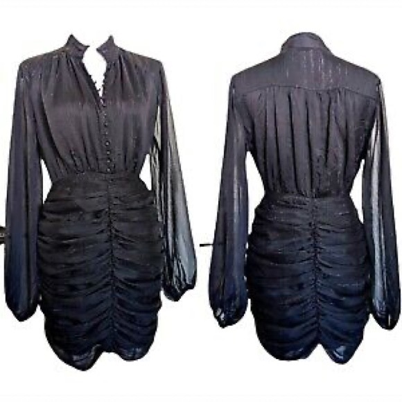 House of Harlow 1960 Black Ruched Long Sleeve Dress Fully Lined - Size 6 - Picture 3 of 7